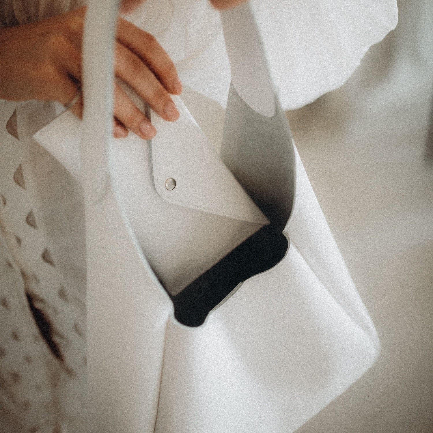 White Leather Hobo Bag for Women - Pache Torba - Pache