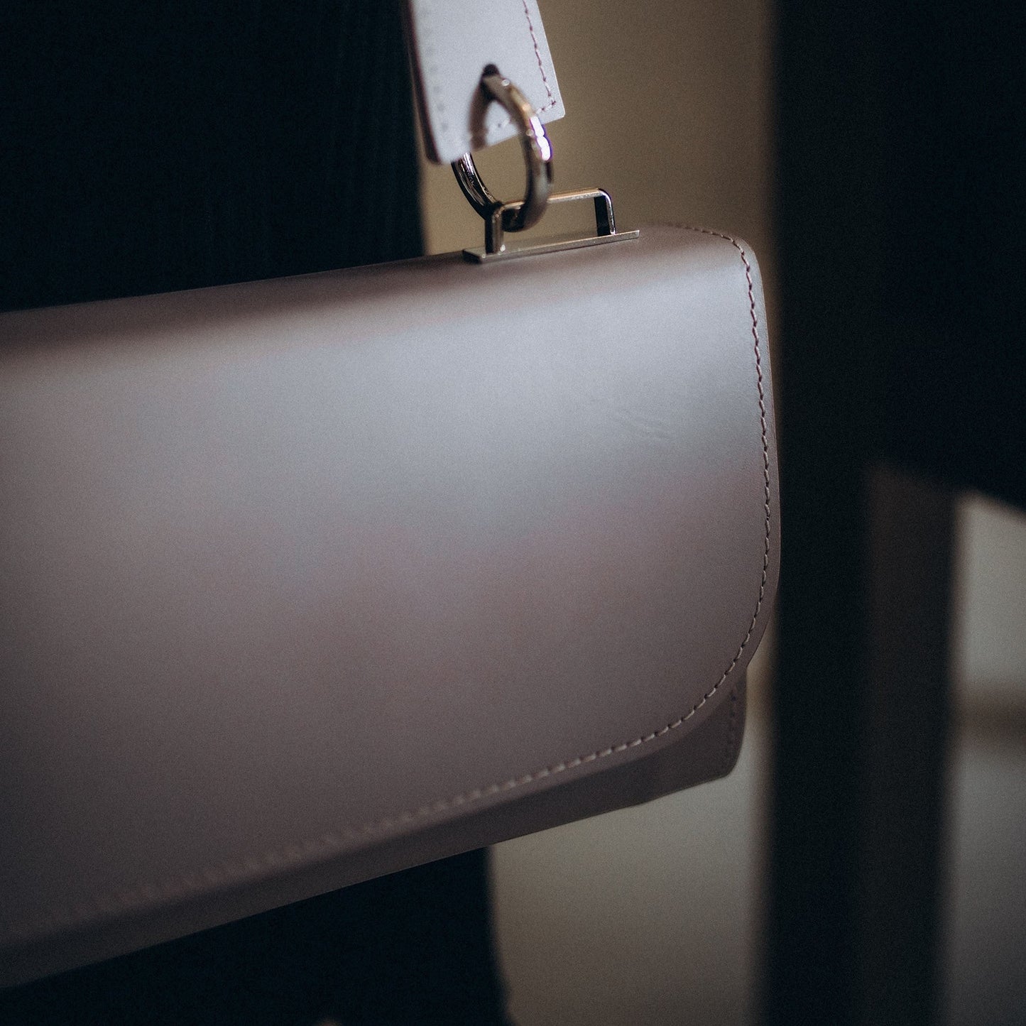 Grey Leather Baguette Bag for Women - Pache Tabala - Pache