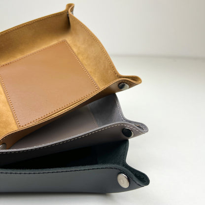 Gray Leather Desk Organizer For Keys, Glasses And Small Items