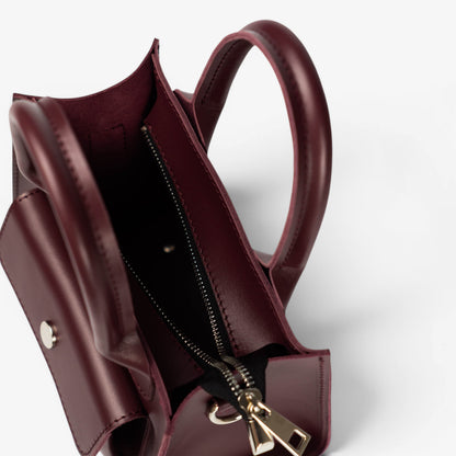 Burgundy Leather Mini Tote Bag for Women - Pache Sigil - Pache
