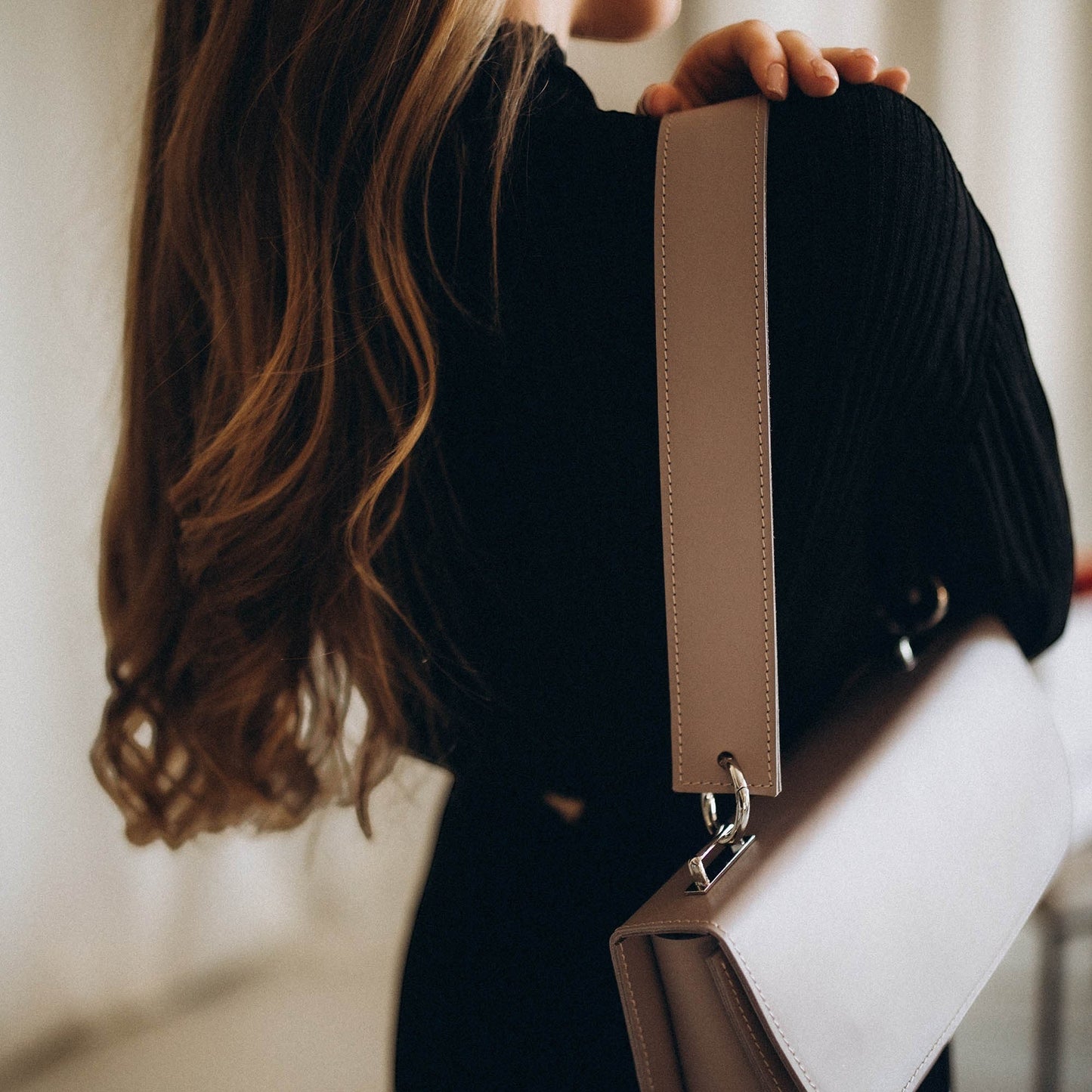 Grey Leather Baguette Bag for Women - Pache Tabala - Pache