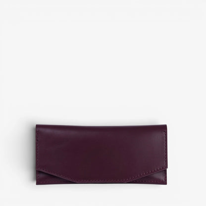 Burgundy handmade leather wallet for women, slim minimalist design, Beyra by Pache