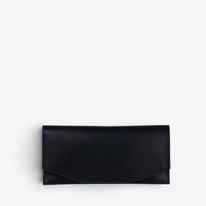 Black handmade leather wallet for women, slim minimalist design, Beyra by Pache