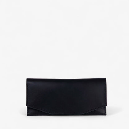 Black handmade leather wallet for women, slim minimalist design, Beyra by Pache