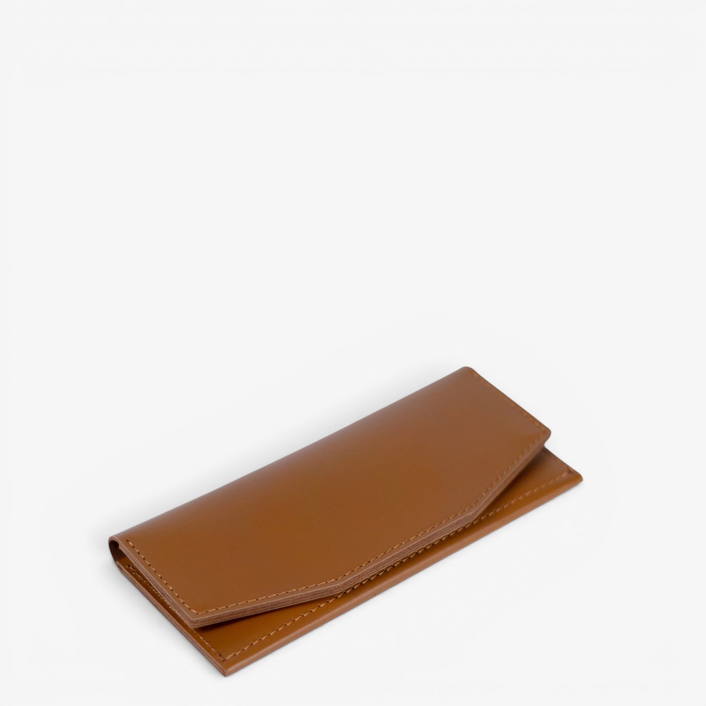 Brown slim leather wallet for women, minimalist handmade wallet, angled view