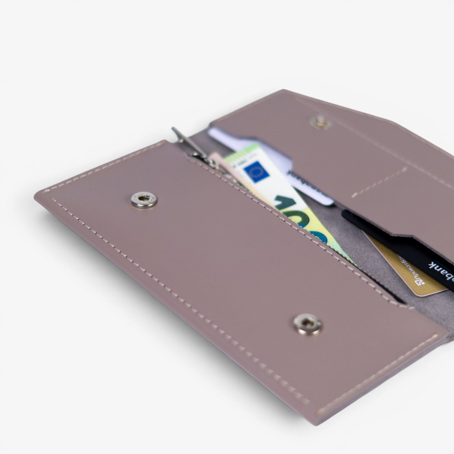 Grey minimalist leather wallet for women, compact everyday wallet