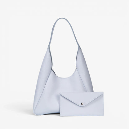 Blue Leather Hobo Bag for Women - Pache Torba - Pache
