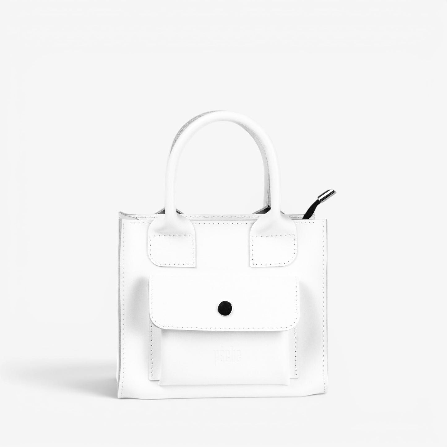 White Leather Mini Tote Bag for Women - Pache Sigil - Pache