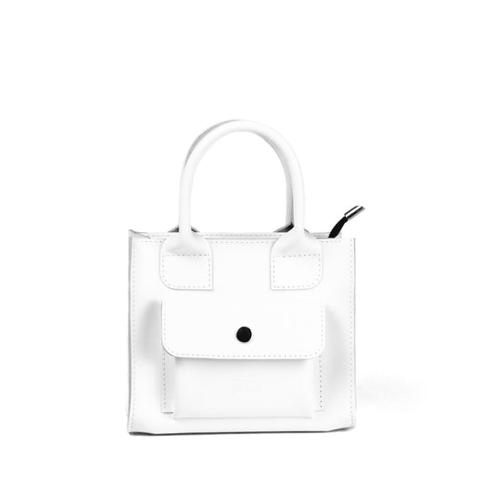 White Leather Mini Tote Bag for Women - Pache Sigil