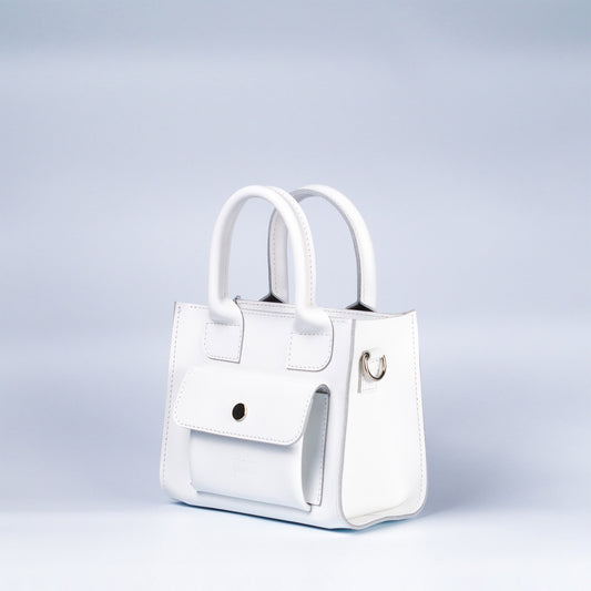 White Leather Mini Tote Bag for Women - Pache Sigil