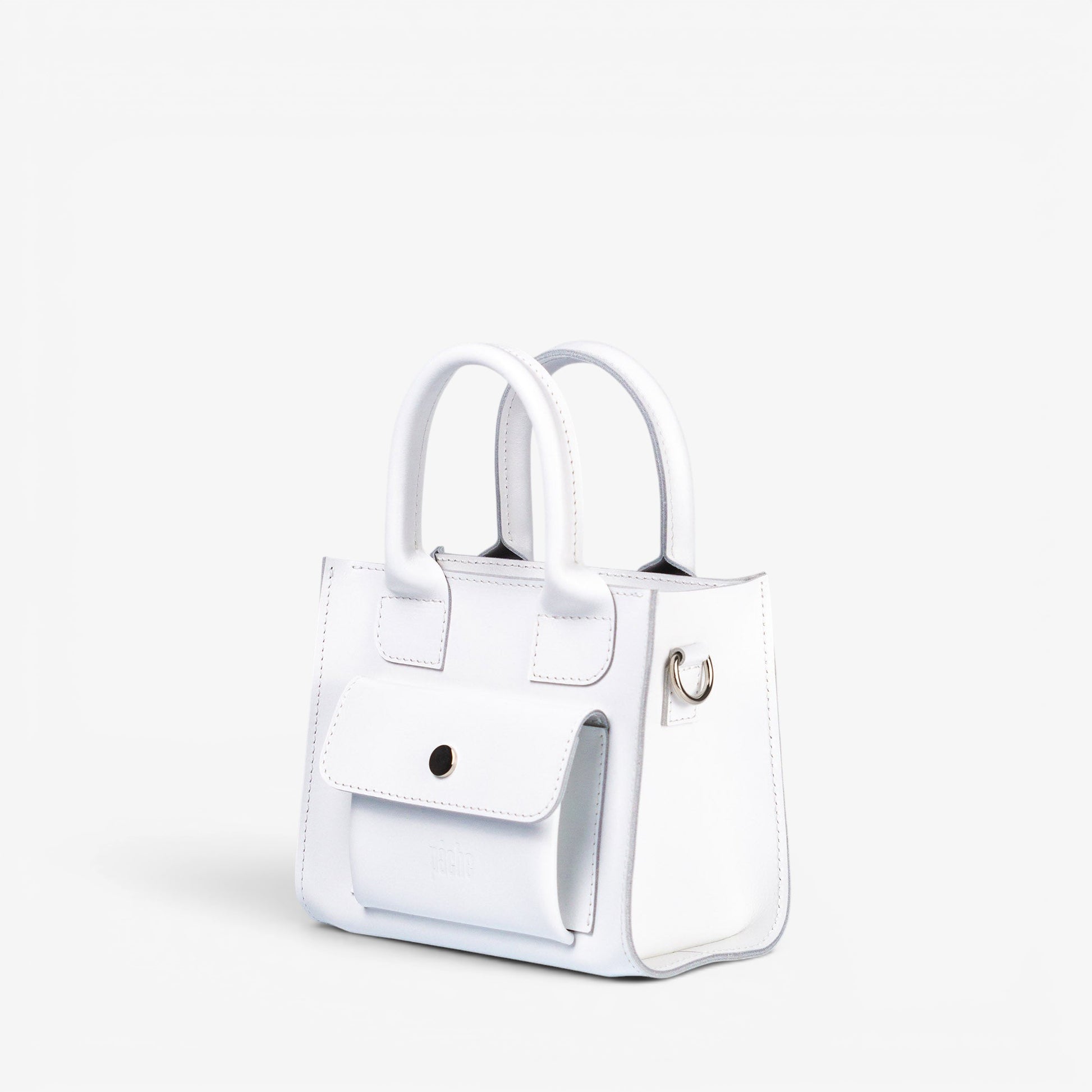 White Leather Mini Tote Bag for Women - Pache Sigil - Pache