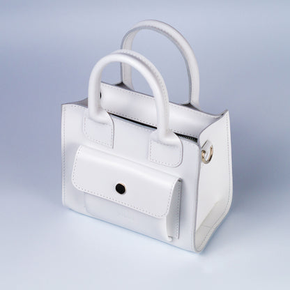 White Leather Mini Tote Bag for Women - Pache Sigil - Pache