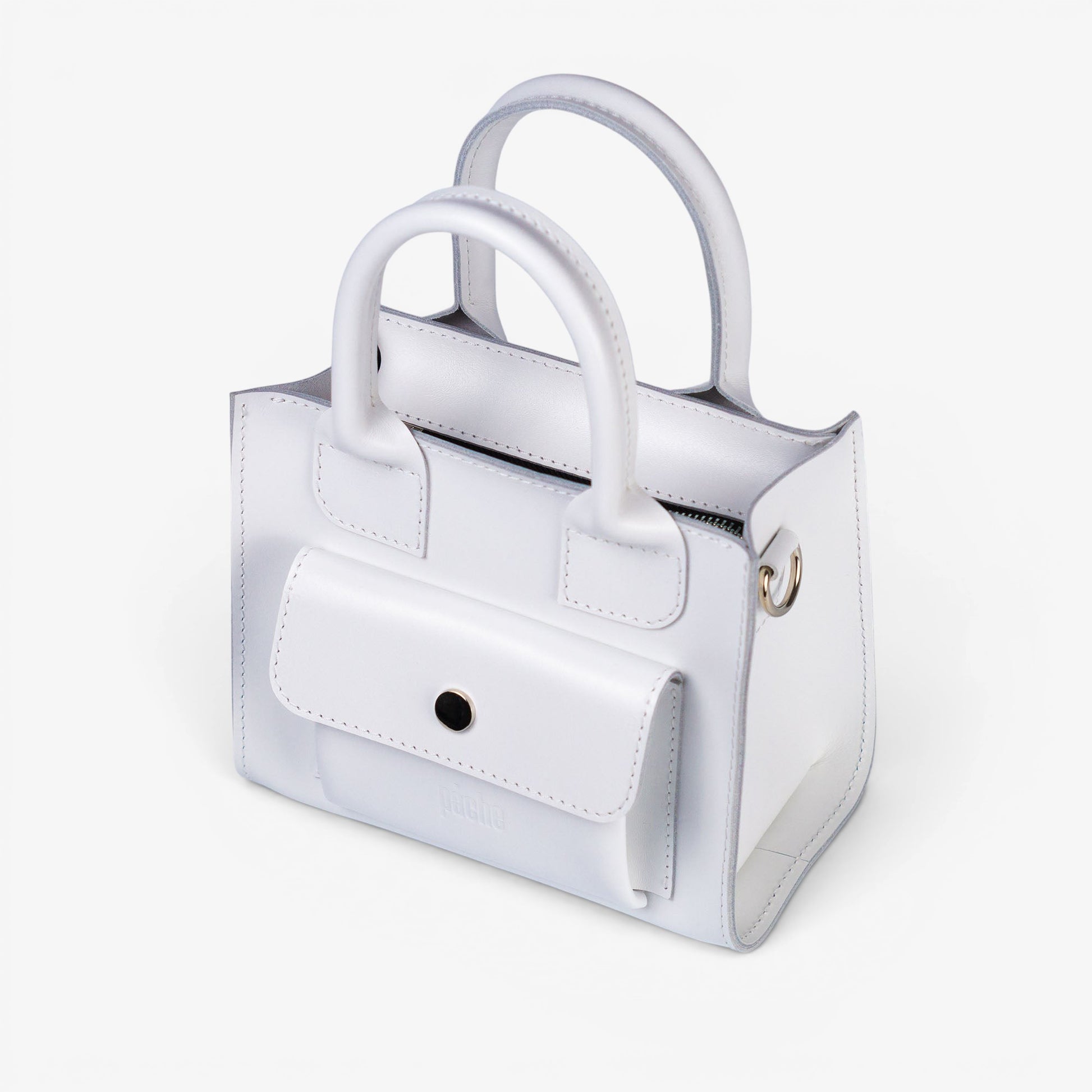 White Leather Mini Tote Bag for Women - Pache Sigil - Pache