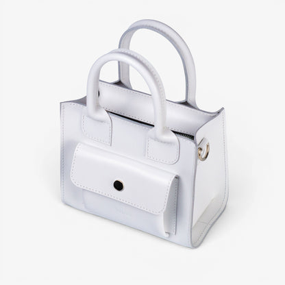 White Leather Mini Tote Bag for Women - Pache Sigil - Pache