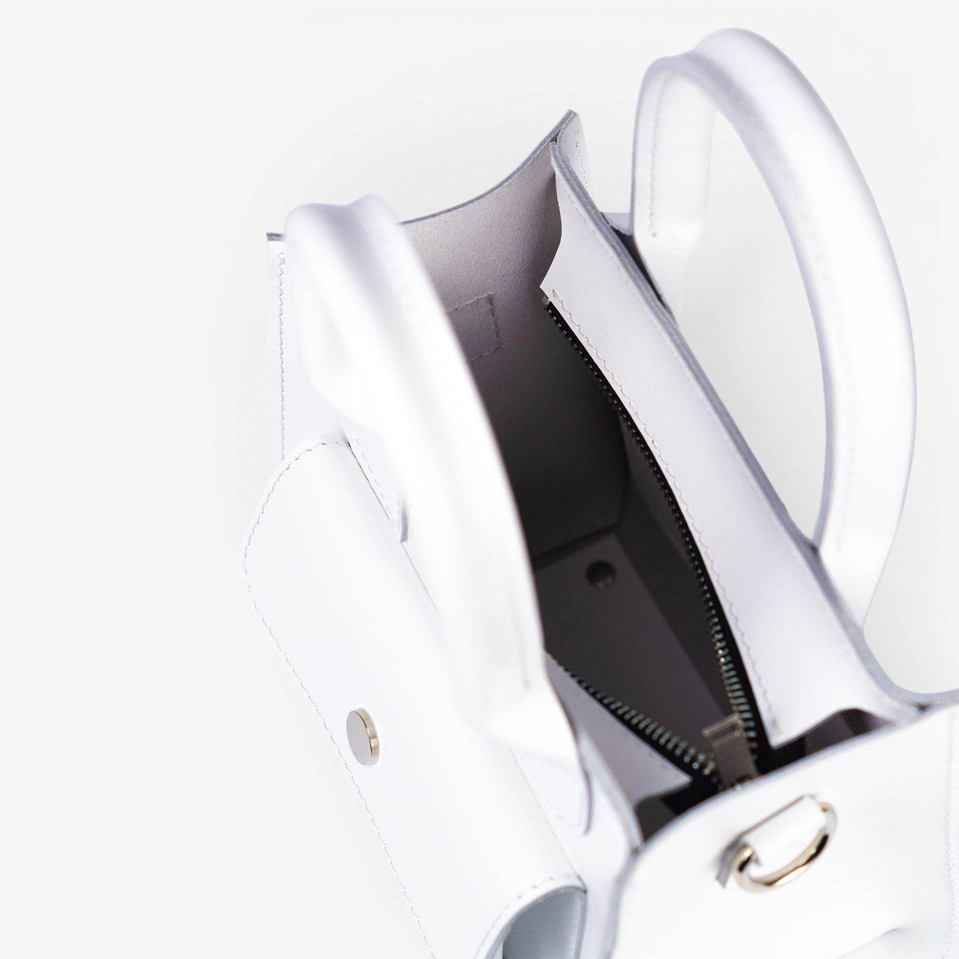 White Leather Mini Tote Bag for Women - Pache Sigil - Pache