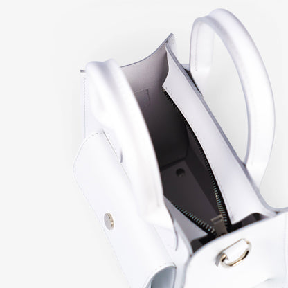White Leather Mini Tote Bag for Women - Pache Sigil - Pache