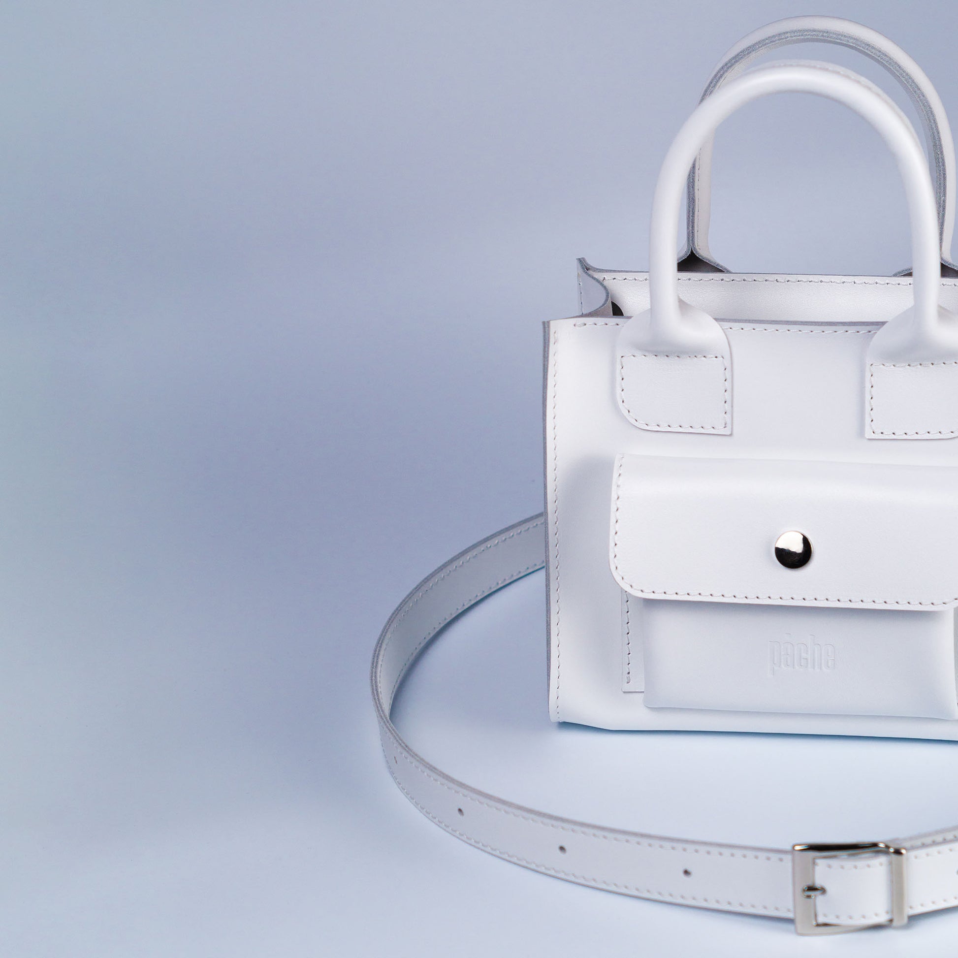 White Leather Mini Tote Bag for Women - Pache Sigil - Pache
