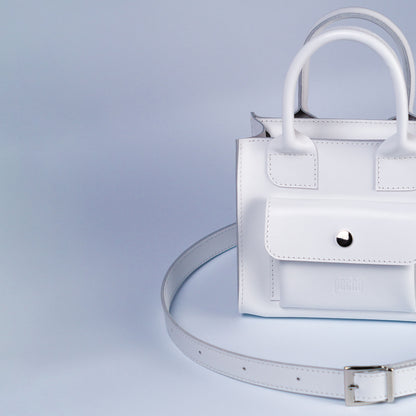 White Leather Mini Tote Bag for Women - Pache Sigil - Pache
