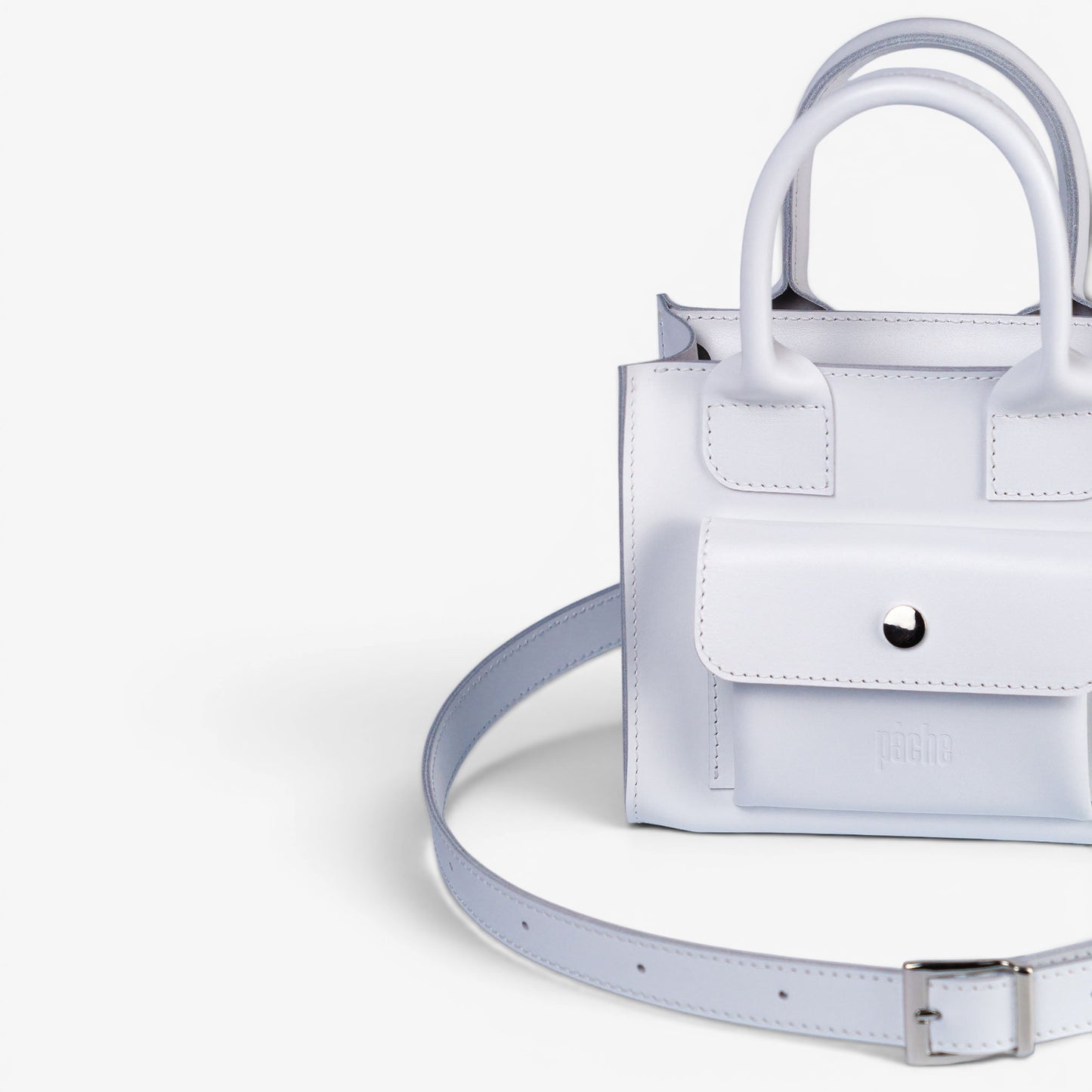 White Leather Mini Tote Bag for Women - Pache Sigil - Pache