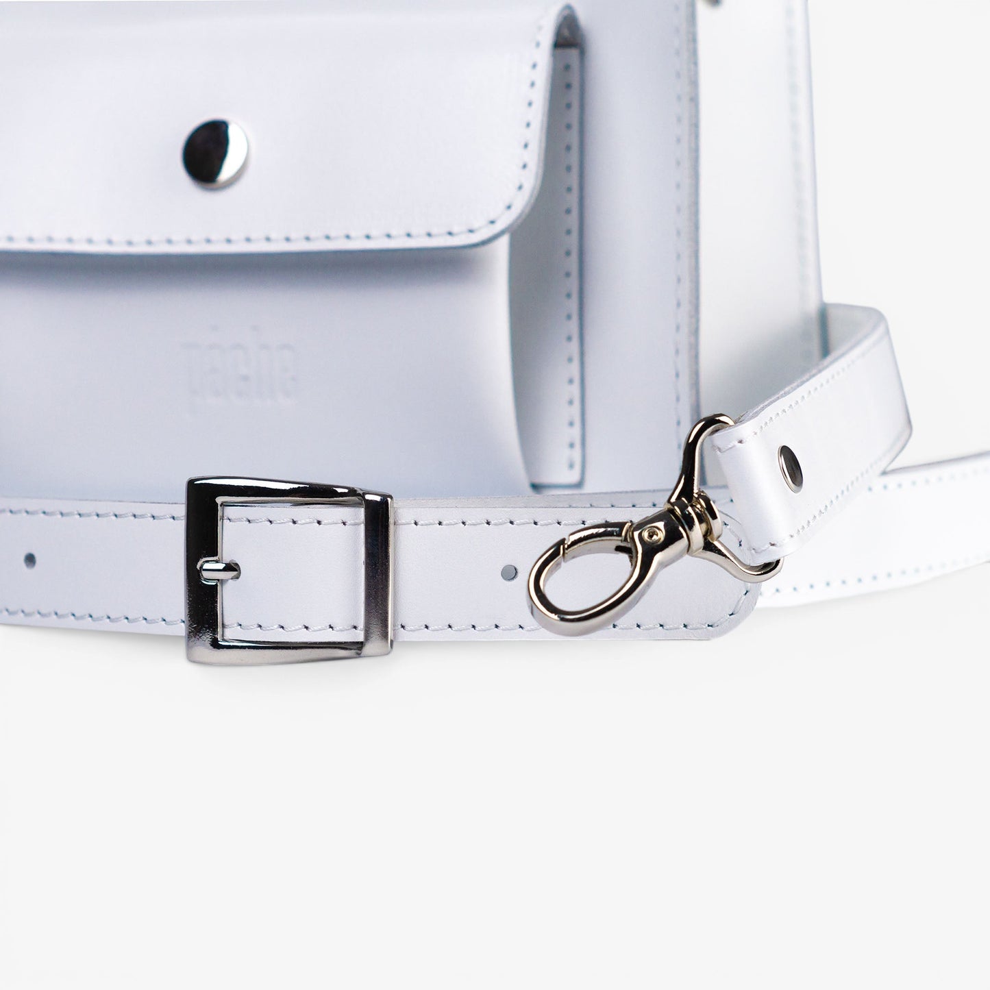 White Leather Mini Tote Bag for Women - Pache Sigil - Pache