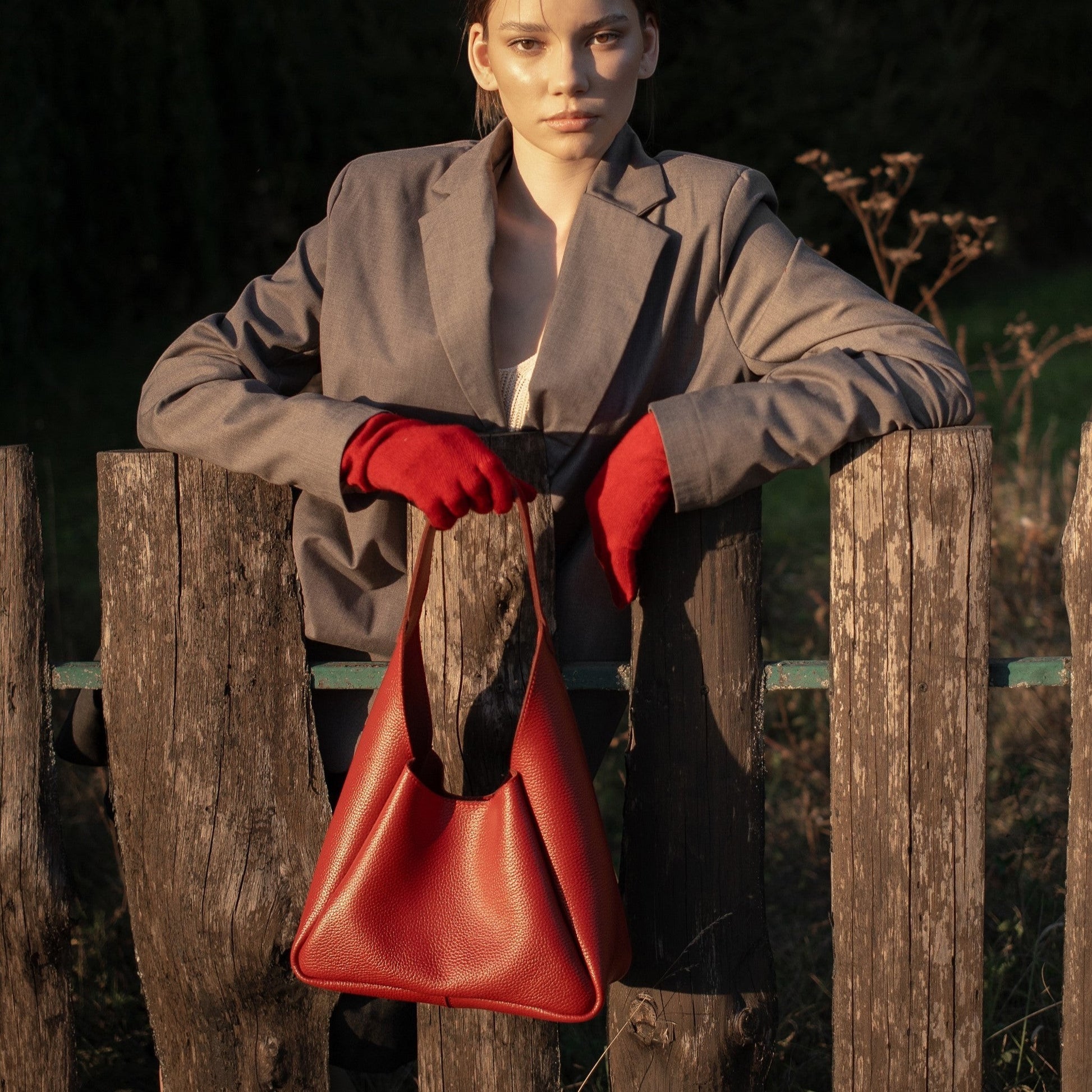 Red Leather Hobo Bag for Women - Pache Torba - Pache
