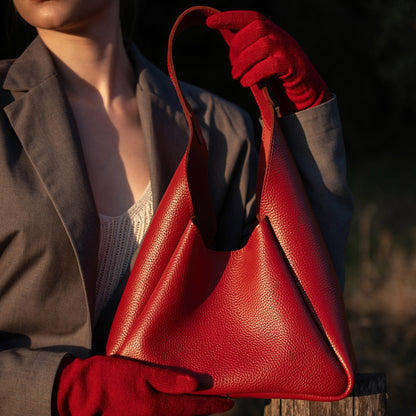 Red Leather Hobo Bag for Women - Pache Torba - Pache