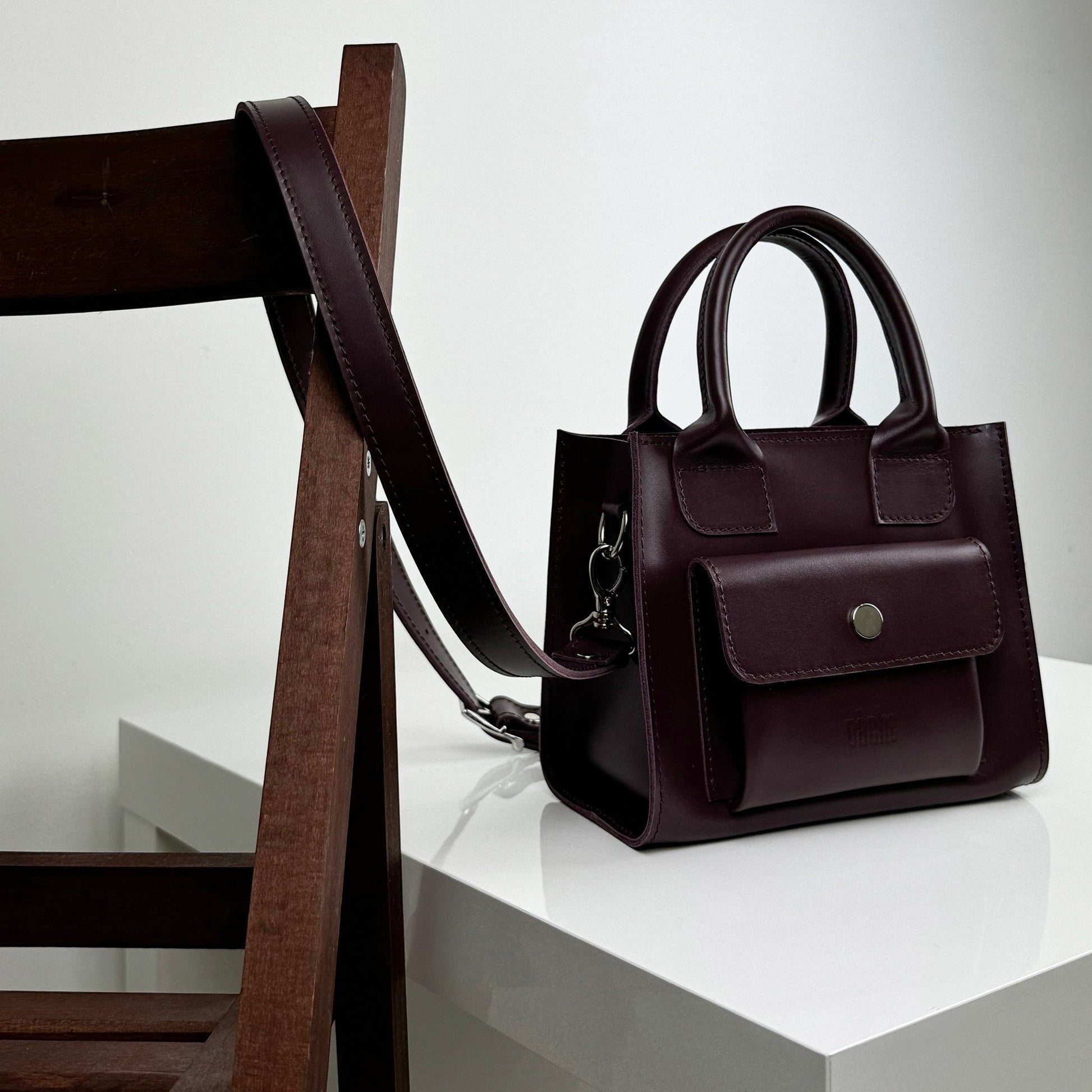 Burgundy Leather Mini Tote Bag for Women - Pache Sigil - Pache