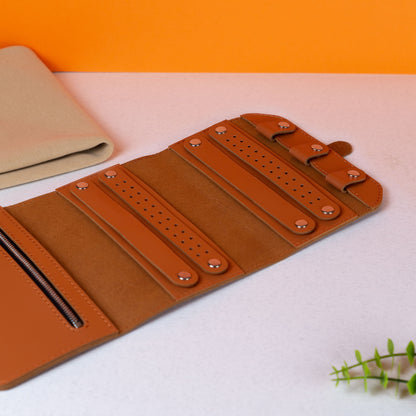 Cognac Brown Elin Jewelry Roll
