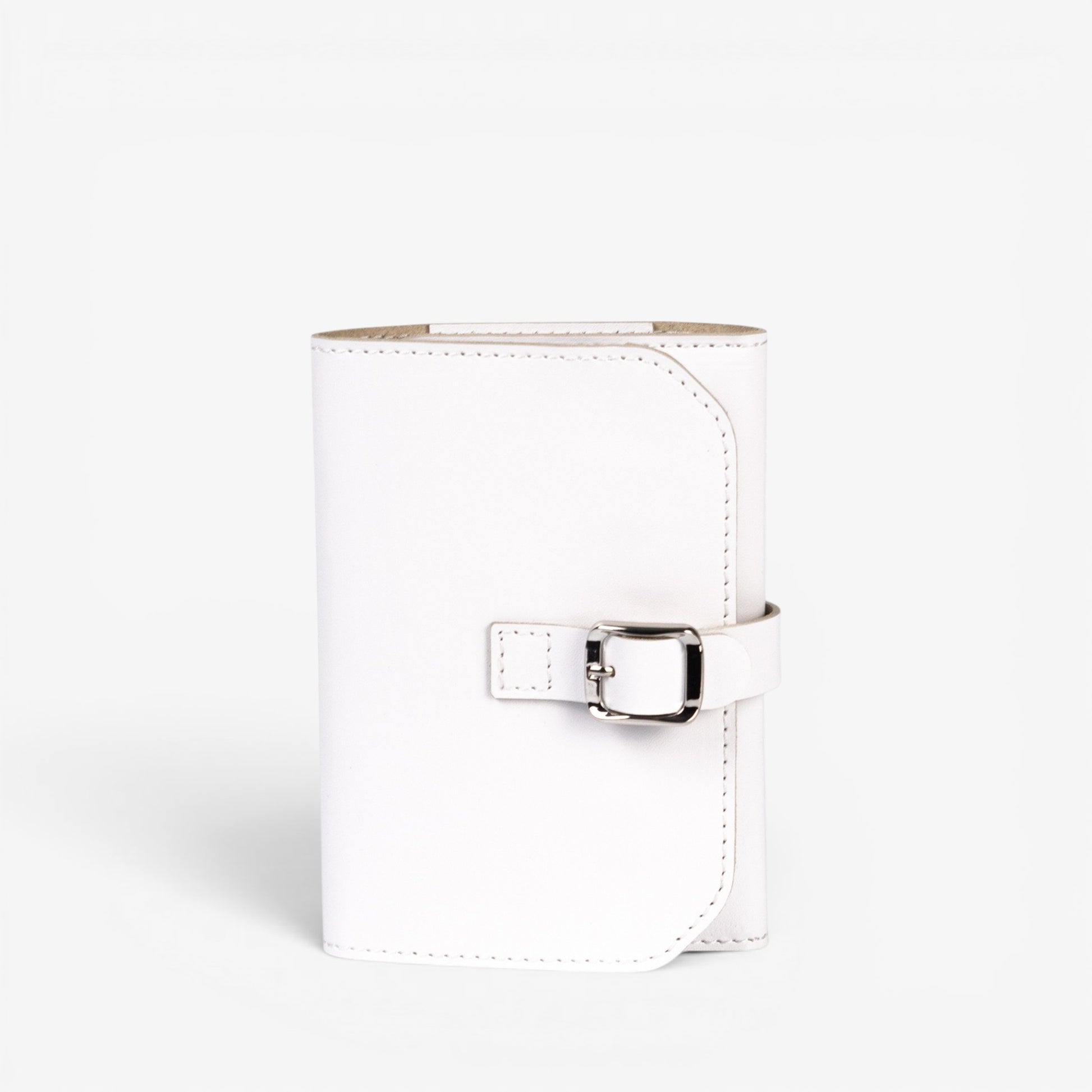 White Elin jewelry roll open with necklace holders and zipper pocket