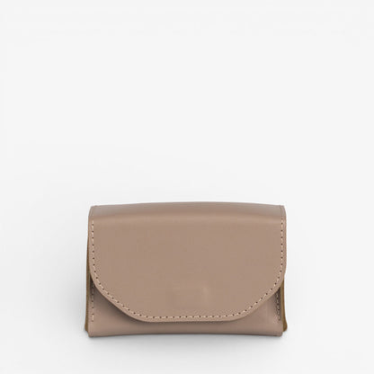 Gray Arcana tarot deck case open with structured leather shape and natural leather interior