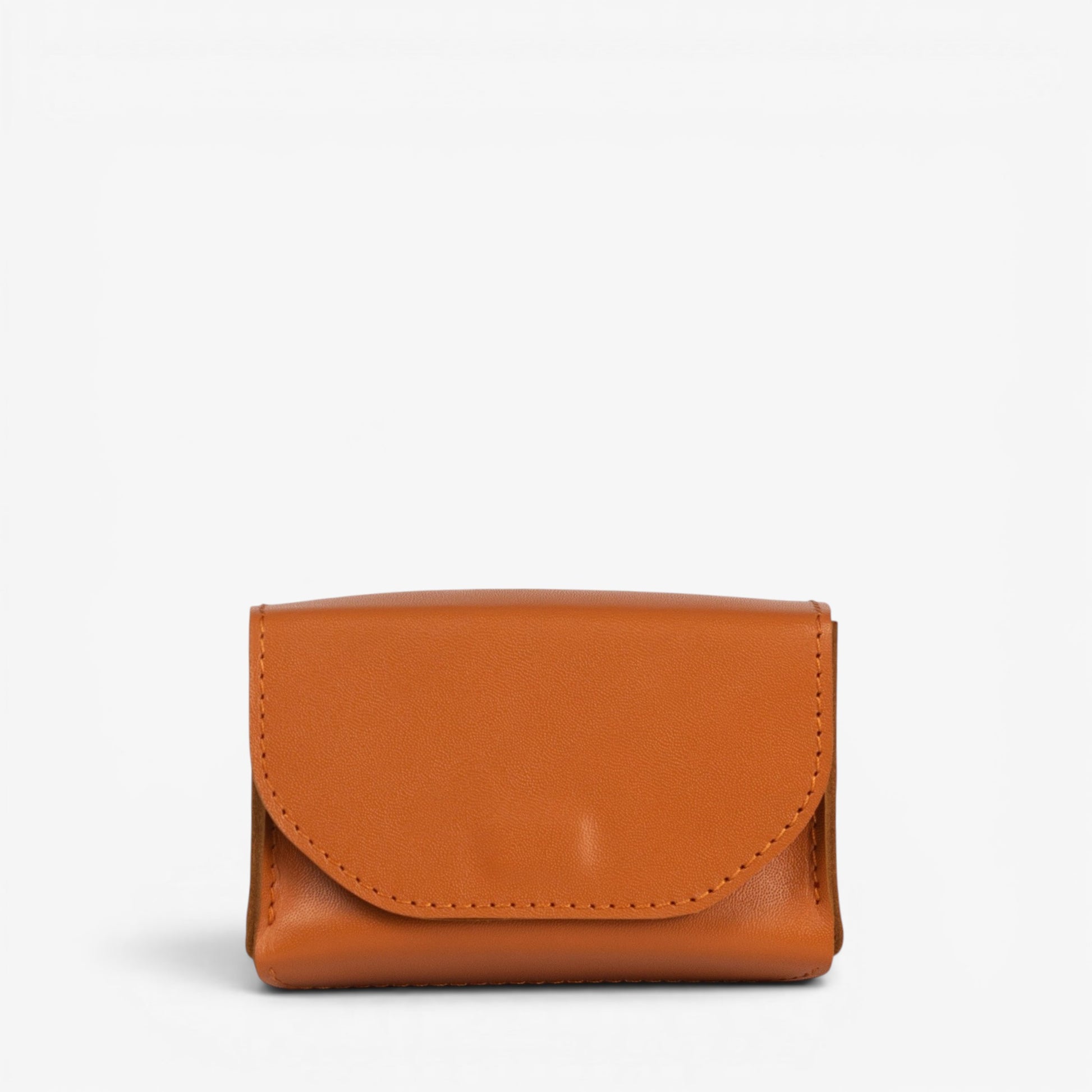 Cognac brown Arcana tarot deck case closed with structured leather shape and hidden magnetic closure