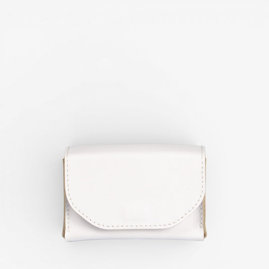 White Arcana tarot deck case open with structured leather shape and natural leather interior