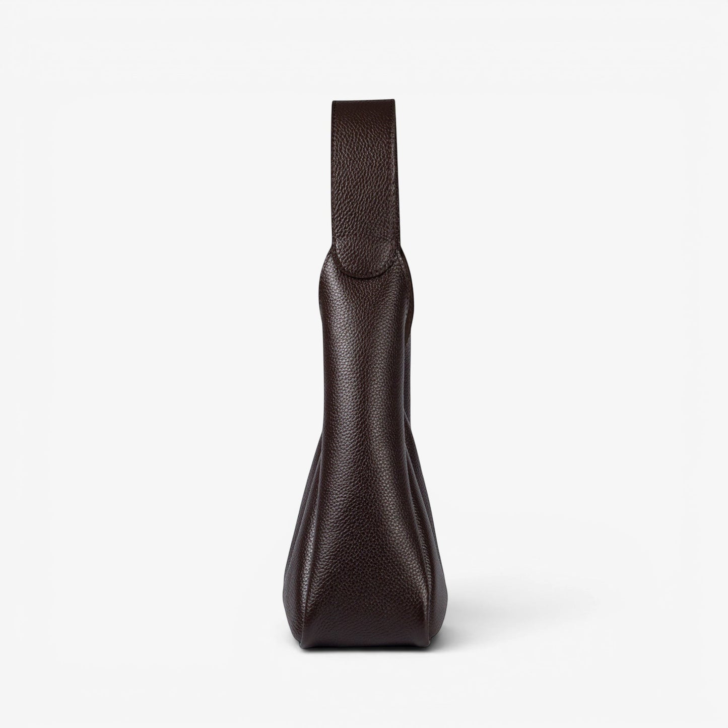 Pache Torba hobo bag in chocolate brown pebbled leather with magnetic closure and matching wallet. Small size.