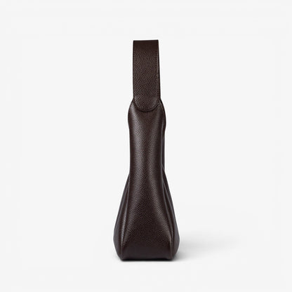 Pache Torba hobo bag in chocolate brown pebbled leather with magnetic closure and matching wallet. Small size.