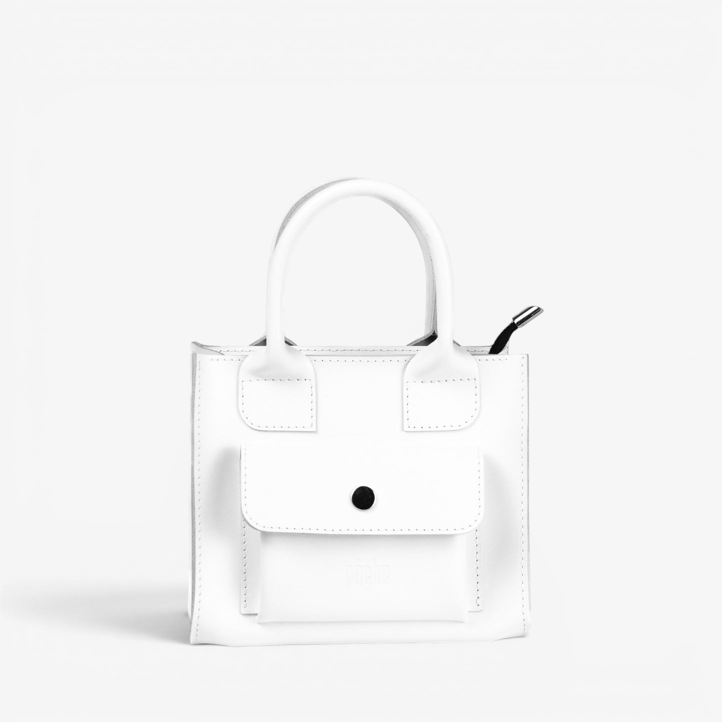 Pache gray mini tote bag made of smooth leather with a structured shape and adjustable strap for versatile wear.