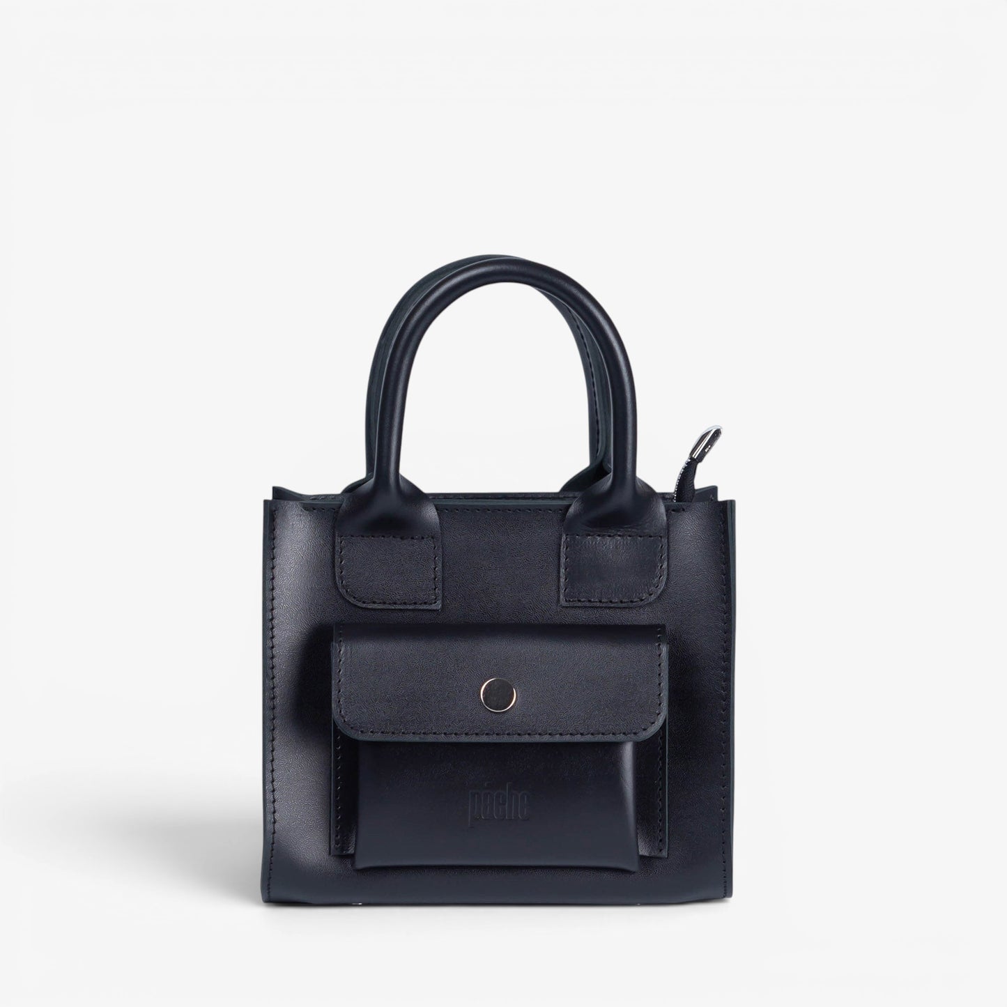 Pache gray mini tote bag made of smooth leather with a structured shape and adjustable strap.
