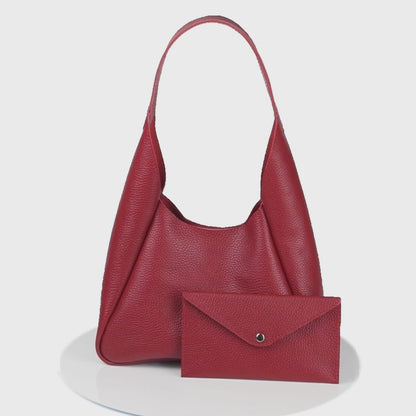 Red Leather Hobo Bag for Women - Pache Torba