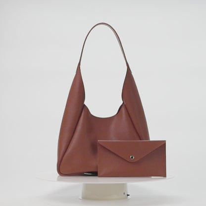 Cognac Brown Leather Hobo Bag for Women - Pache Torba
